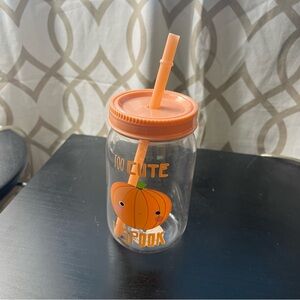 Cute Pumpkin Mason Jar Cup with Straw - Fall Season